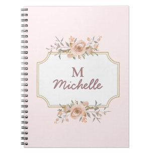 Modern Watercolor flowers Monogram Script Name Notebook
