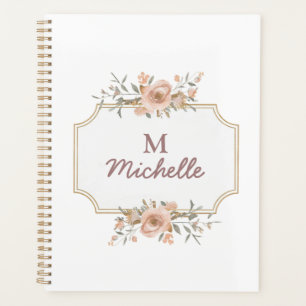 Modern Watercolor flowers Monogram Script Name Planner