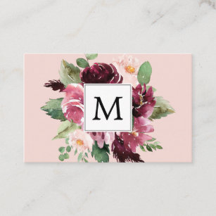 Modern Watercolor Flowers Monogrammed Business Card