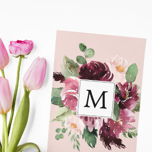Modern Watercolor Flowers Monogrammed Holiday Card