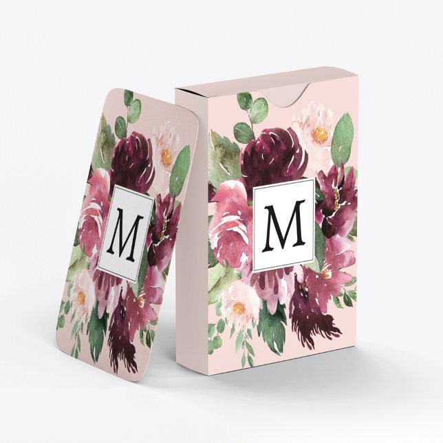 Modern Watercolor Flowers Monogrammed Playing Cards (Creator Uploaded)