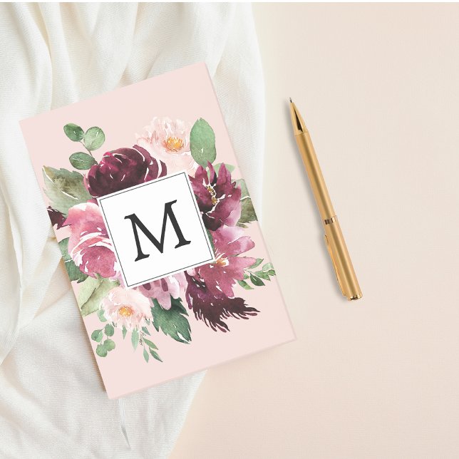 Modern Watercolor Flowers Monogrammed Post-it Notes (Creator Uploaded)