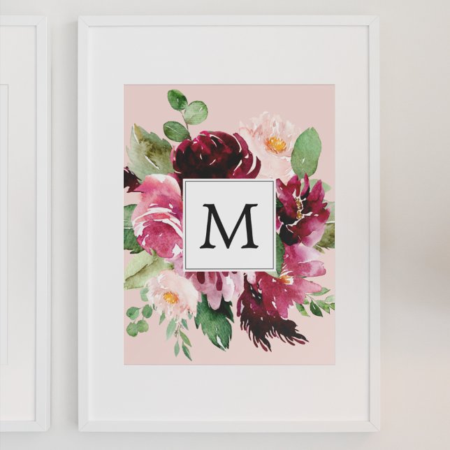 Modern Watercolor Flowers Monogrammed Poster (Creator Uploaded)