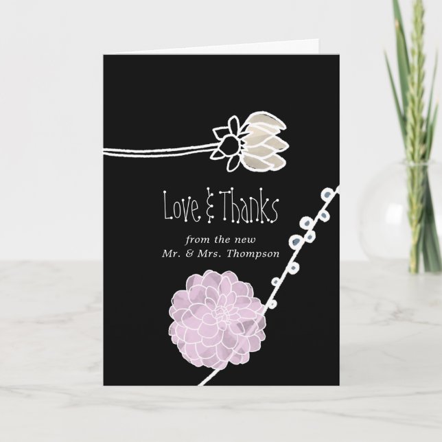 Modern Watercolor Flowers Wedding Photo Thank You Card (Front)