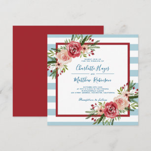 Modern Watercolor Flowers  Winter Wedding Invitation