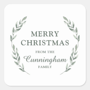 Modern Watercolor Foliage Holiday Square Sticker