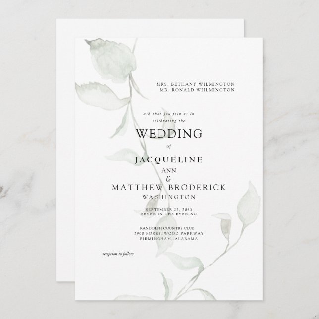 Modern Watercolor Foliage Wedding Invitation (Front/Back)