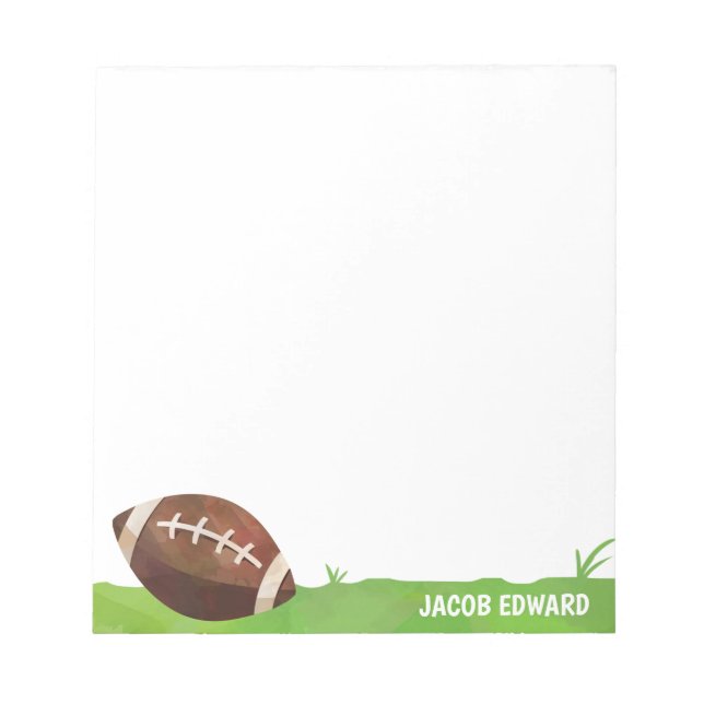 Modern Watercolor Football Sport Grass Fun Kids Notepad (Front)