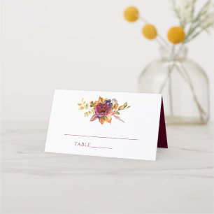 Modern Watercolor Geometric Fall Bouquet Wedding Place Card