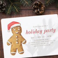 Modern Watercolor Gingerbread Man Holiday Party