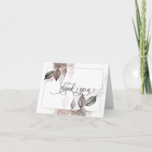 Modern Watercolor Glitter Foliage BarefootBride™ Thank You Card