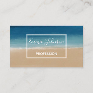 Modern Watercolor Gold Blue Beach Business Card