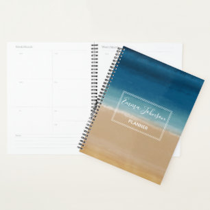 Modern Watercolor Gold Blue Beach Planner
