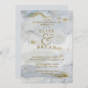 Modern Watercolor Gold Blue Marble Wedding Invite
