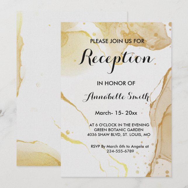 Modern Watercolor Gold Reception Invitation (Front/Back)