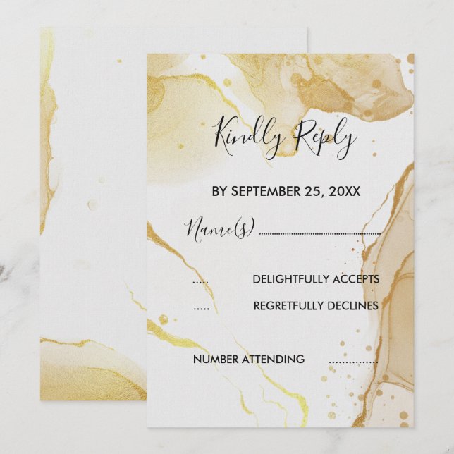 Modern Watercolor Gold  RSVP Invitation (Front/Back)