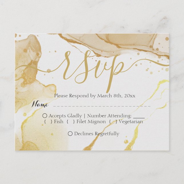 Modern Watercolor Gold RSVP Postcard (Front)