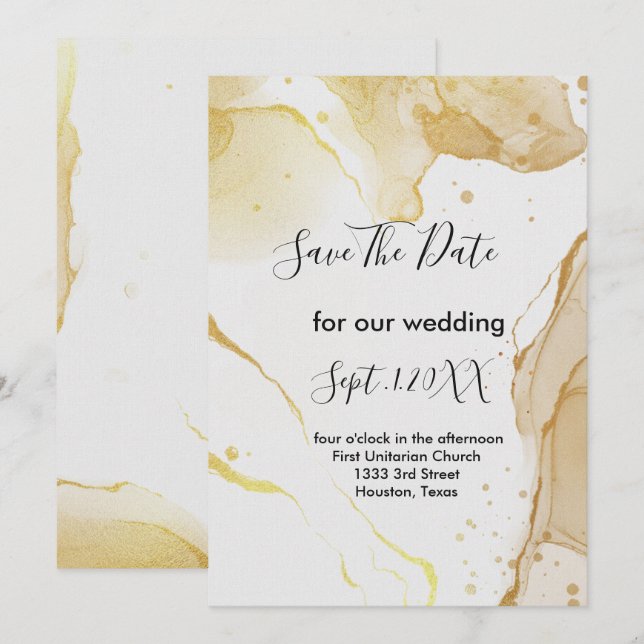 Modern Watercolor Gold  save the date Invitation (Front/Back)