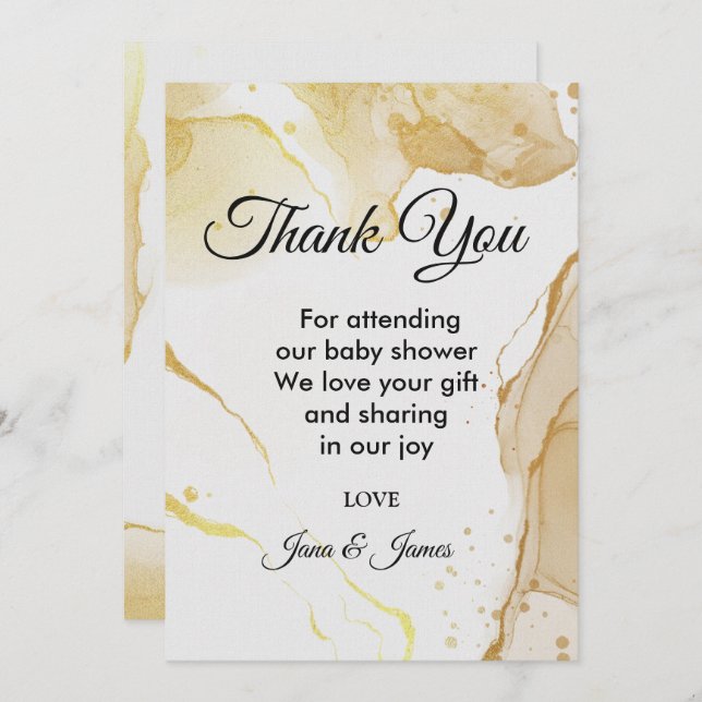 Modern Watercolor Gold  thank you Invitation (Front/Back)