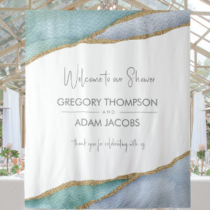 Modern watercolor gold trim shower backdrop tapestry