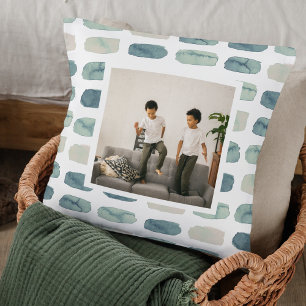 Modern Watercolor Green Brush Stroke   Photo  Cushion