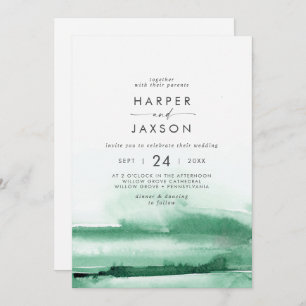 Modern Watercolor   Green Front and Back Wedding Invitation