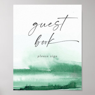 Modern Watercolor Green Guest Book Sign