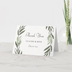 Modern Watercolor Green Leaf Wedding Thank You Card