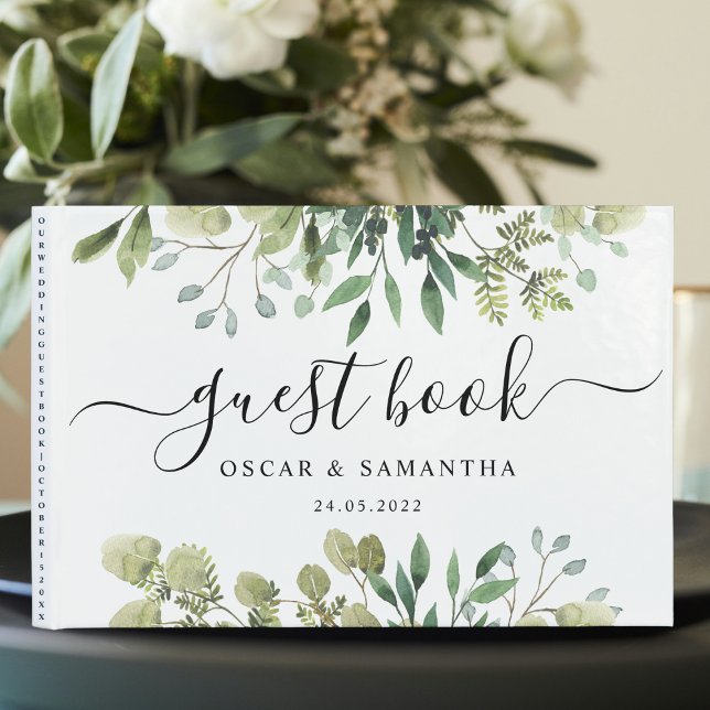 Modern Watercolor Green Leaves Branch Guest Book (Creator Uploaded)