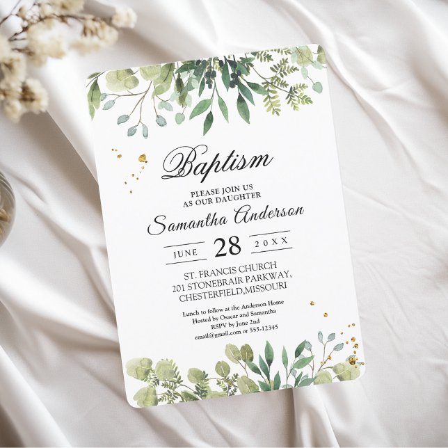 Modern Watercolor Green Leaves Branch Invitation (Creator Uploaded)