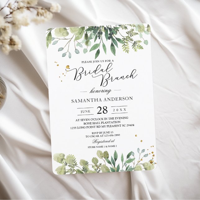 Modern Watercolor Green Leaves Branch Invitation (Creator Uploaded)