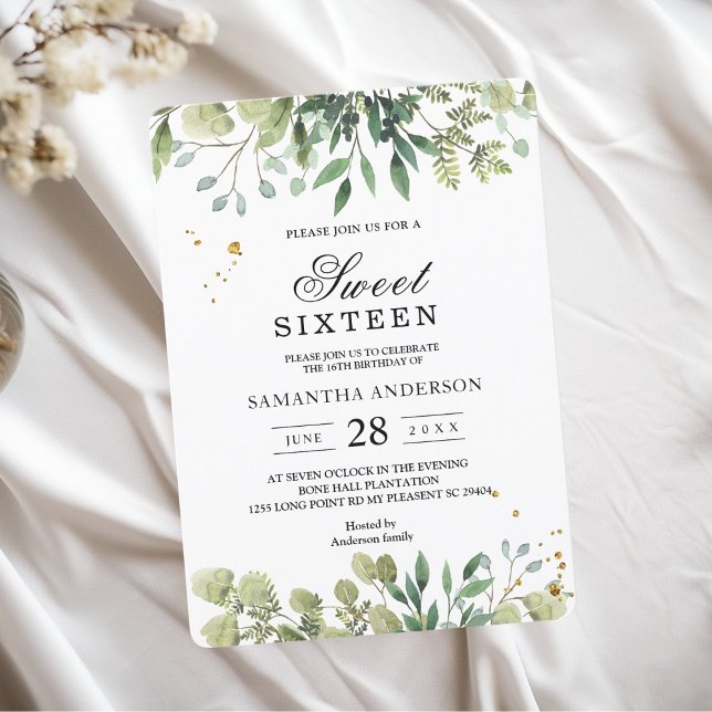 Modern Watercolor Green Leaves Branch Invitation (Creator Uploaded)