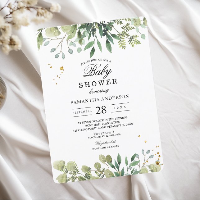 Modern Watercolor Green Leaves Branch Invitation (Creator Uploaded)