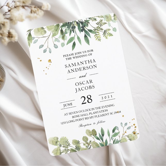 Modern Watercolor Green Leaves Branch Invitation (Creator Uploaded)