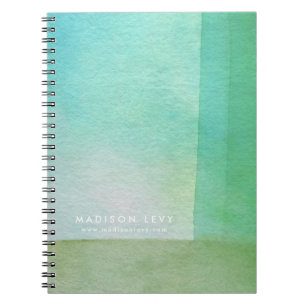 Modern Watercolor Green Lines Designer Spiral Note Notebook