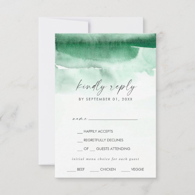 Modern Watercolor | Green Menu Choice RSVP Card (Front)