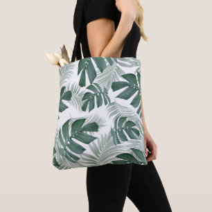 Modern Watercolor Green Monstera Leaves Pattern Tote Bag