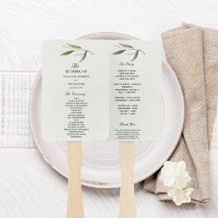 Modern Watercolor Green Olive Branch  Hand Fan