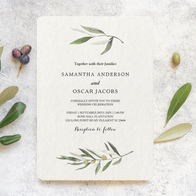 Modern Watercolor Green Olive Branch Invitation (Creator Uploaded)