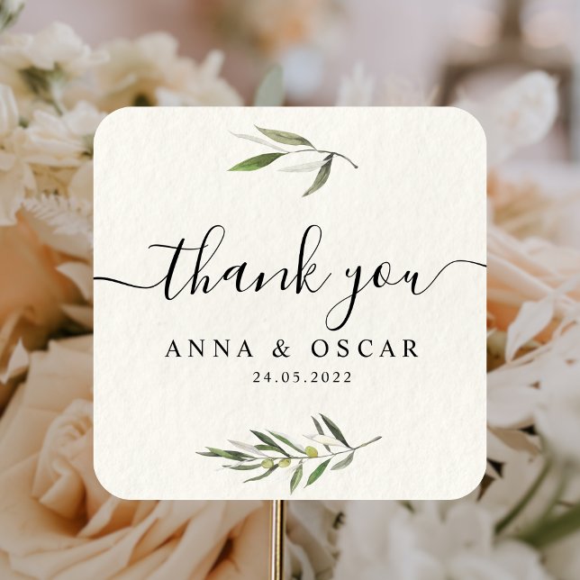 Modern Watercolor Green Olive Branch  Square Sticker (Creator Uploaded)