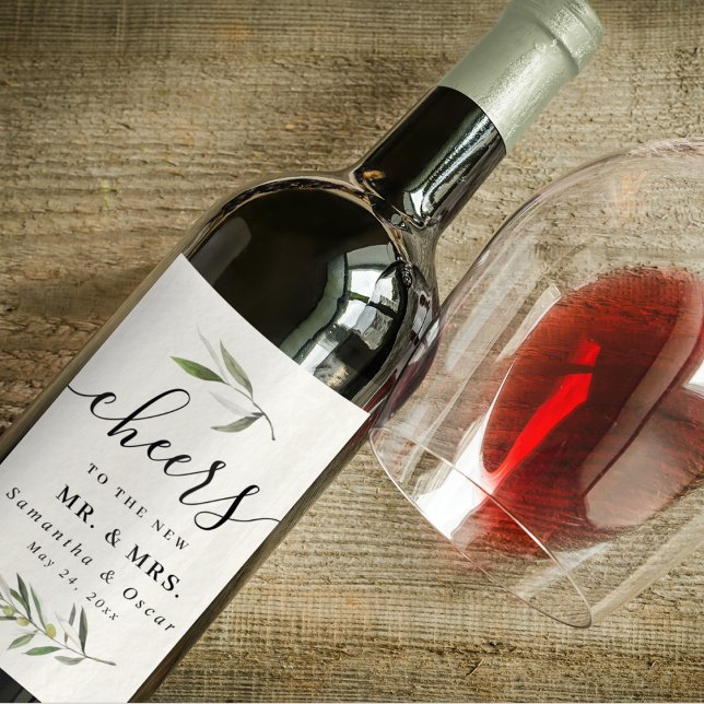 Modern Watercolor Green Olive Branch  Wine Label (Creator Uploaded)
