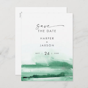 Modern Watercolor   Green Save the Date Invitation Postcard