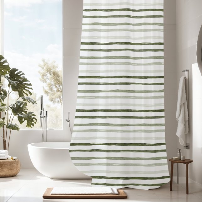 Modern Watercolor Green Stripe Shower Curtain (Creator Uploaded)