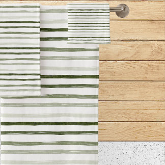 Modern Watercolor Green Stripes Bath Towel Set