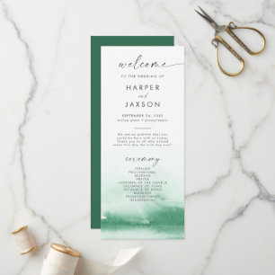 Modern Watercolor Green Wedding Program Programme