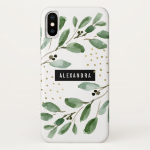 Modern Watercolor Greenery and Gold Case-Mate iPhone Case