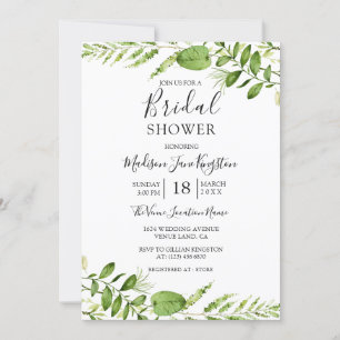 Modern Watercolor Greenery Bridal Shower Invitation