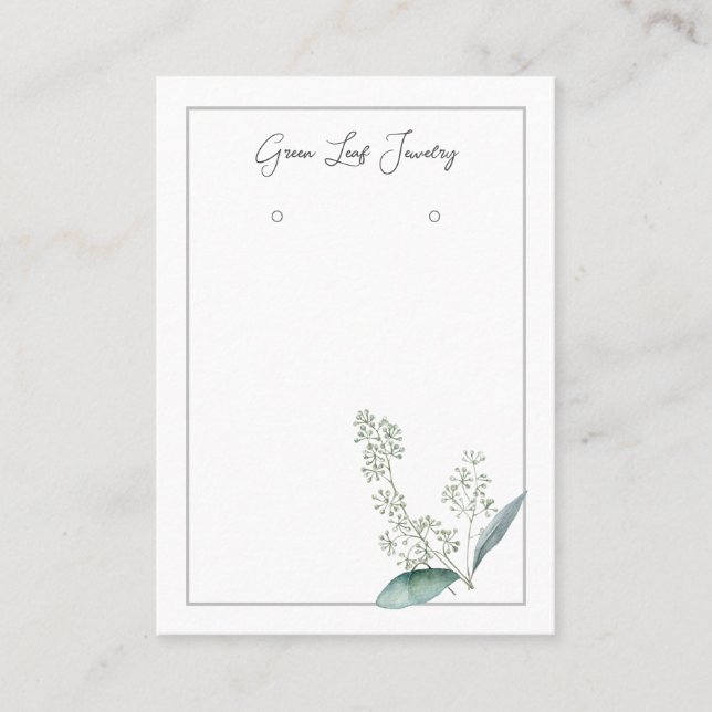 Modern Watercolor Greenery Earring Display Card (Front)