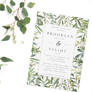 Modern Watercolor Greenery Frame Wedding Invitation
