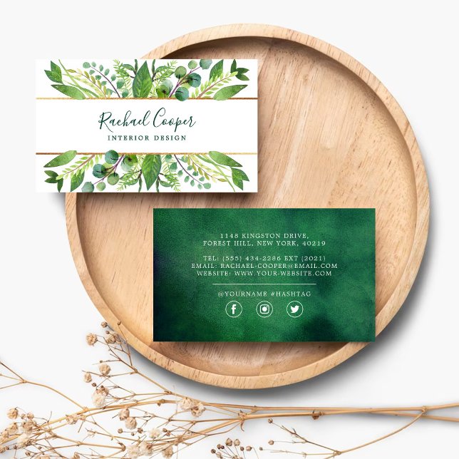 Modern Watercolor Greenery & Gold Foil Business Card (Creator Uploaded)
